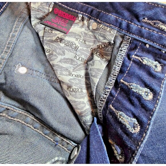 Rock & Roll Denim High Rise Trouser Flare Jeans Womens 27x34 Button Fly Stretch - Picture 3 of 16